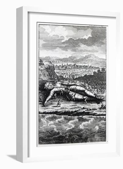 Gulliver Captured by the Lilliputians, Illustration from 'Gulliver's Travels' by Jonathan Swift-English School-Framed Giclee Print