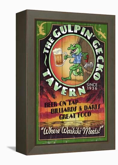 Gulpin' Gecko Tavern - Hawaii-Lantern Press-Framed Stretched Canvas