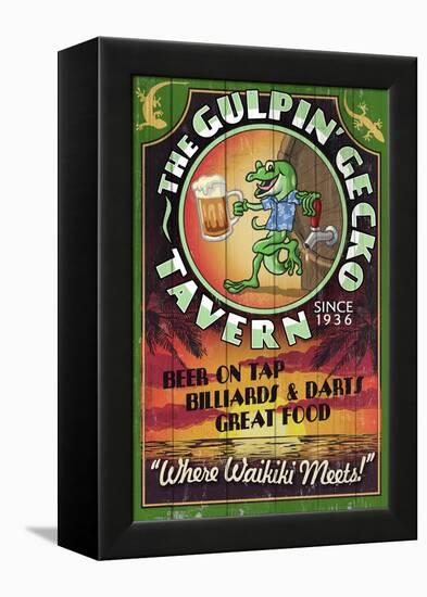 Gulpin' Gecko Tavern - Hawaii-Lantern Press-Framed Stretched Canvas