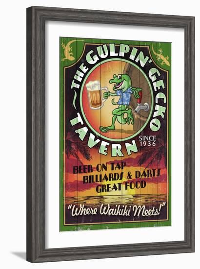 Gulpin' Gecko Tavern - Hawaii-Lantern Press-Framed Art Print