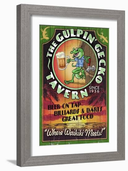Gulpin' Gecko Tavern - Hawaii-Lantern Press-Framed Art Print