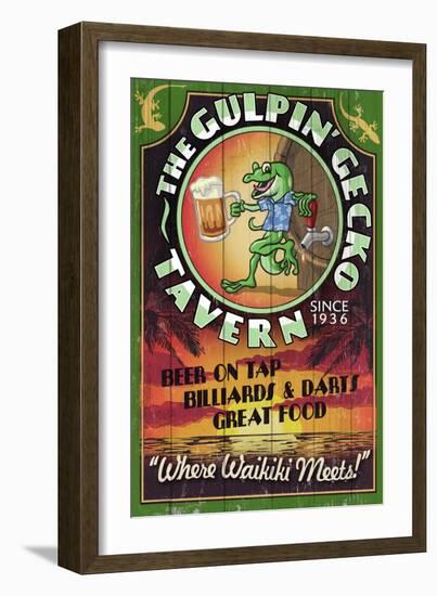 Gulpin' Gecko Tavern - Hawaii-Lantern Press-Framed Art Print