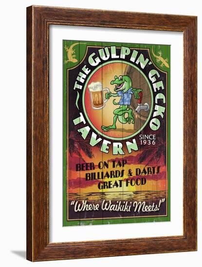 Gulpin' Gecko Tavern - Hawaii-Lantern Press-Framed Art Print