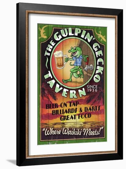 Gulpin' Gecko Tavern - Hawaii-Lantern Press-Framed Art Print