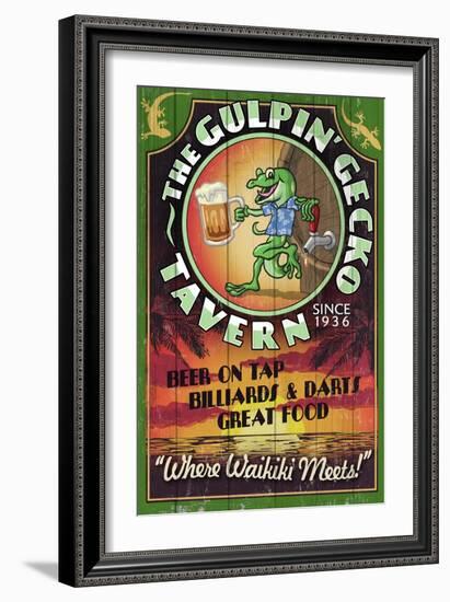 Gulpin' Gecko Tavern - Hawaii-Lantern Press-Framed Art Print