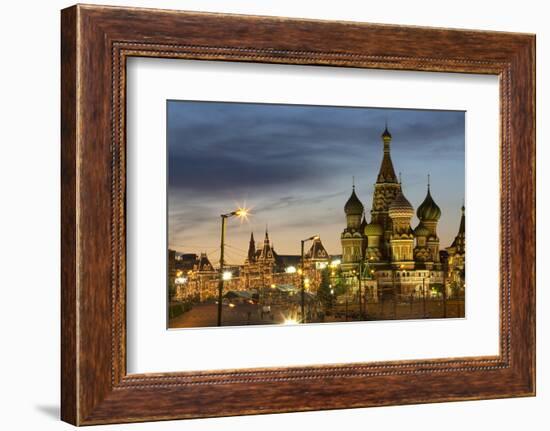 Gum Department Store and Onion Domes of St. Basil's Cathedral in Red Square Illuminated at Night-Martin Child-Framed Photographic Print