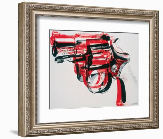 Gun, c.1981-82 (black and red on white)-Andy Warhol-Framed Art Print