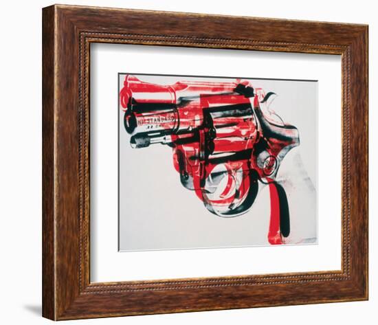 Gun, c.1981-82 (black and red on white)-Andy Warhol-Framed Art Print