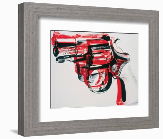 Gun, c.1981-82 (black and red on white)-Andy Warhol-Framed Art Print