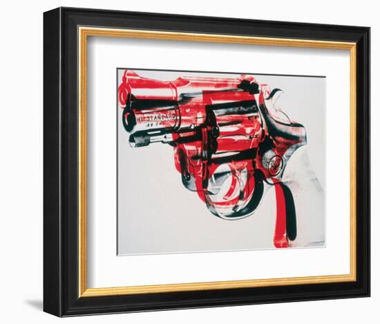 Gun, c.1981-82 (black and red on white)-Andy Warhol-Framed Art Print