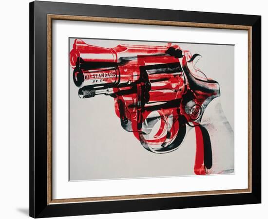 Gun, c.1981-82 (black and red on white)-Andy Warhol-Framed Art Print