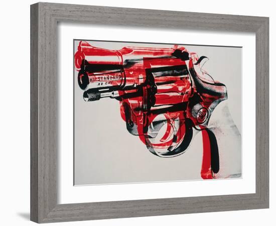 Gun, c.1981-82 (black and red on white)-Andy Warhol-Framed Art Print