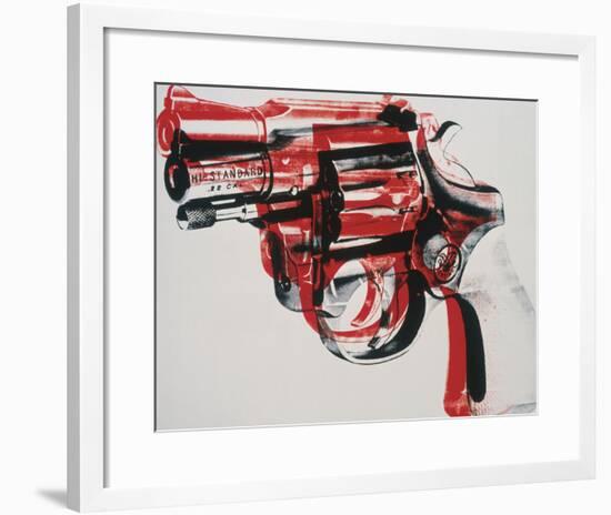 Gun, c. 1981-82 (black and red on white)-Andy Warhol-Framed Art Print