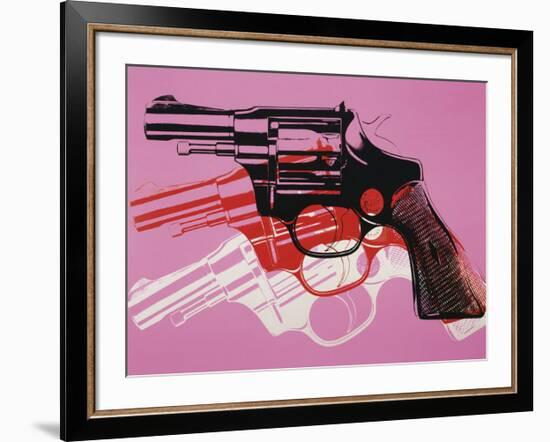 Gun, c.1981-82 (Black, White, Red on Pink)-Andy Warhol-Framed Giclee Print