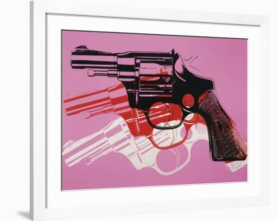 Gun, c.1981-82 (Black, White, Red on Pink)-Andy Warhol-Framed Giclee Print
