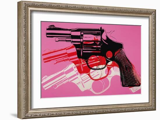 Gun, c. 1981-82 (black, white, red on pink)-Andy Warhol-Framed Art Print