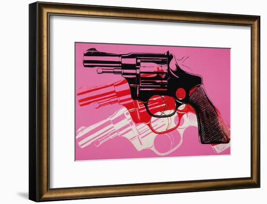 Gun, c. 1981-82 (black, white, red on pink)-Andy Warhol-Framed Art Print