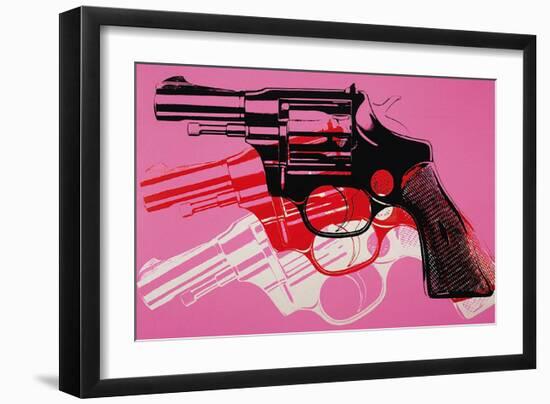 Gun, c. 1981-82 (black, white, red on pink)-Andy Warhol-Framed Art Print