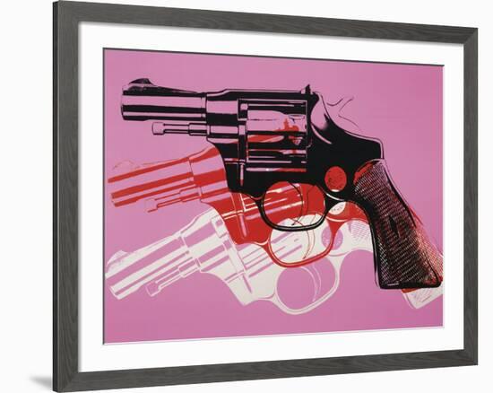 Gun, c. 1981-82 (black, white, red on pink)-Andy Warhol-Framed Art Print