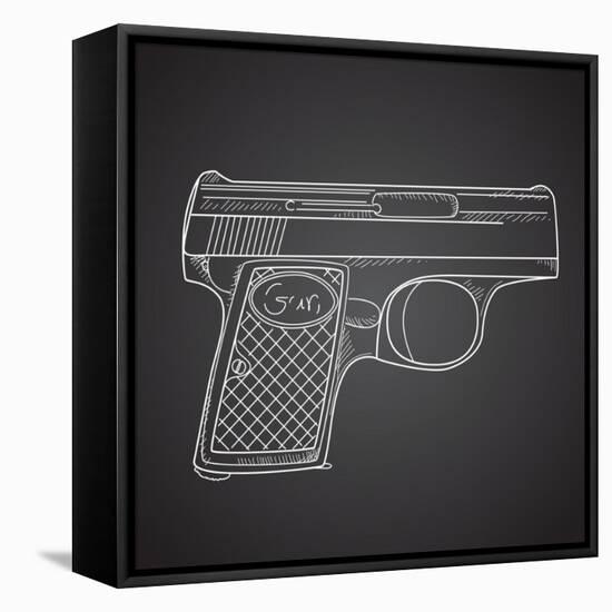 Gun Doodle on Black Background-Alisa Foytik-Framed Stretched Canvas