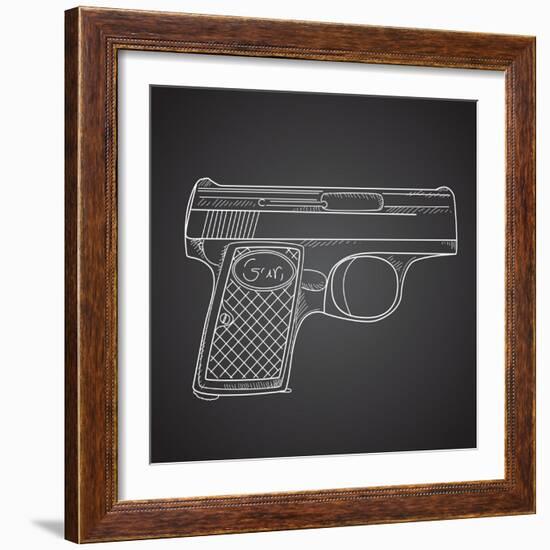 Gun Doodle on Black Background-Alisa Foytik-Framed Art Print