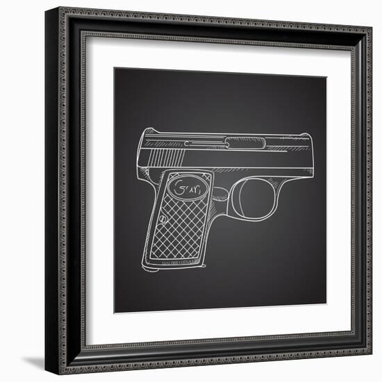 Gun Doodle on Black Background-Alisa Foytik-Framed Art Print