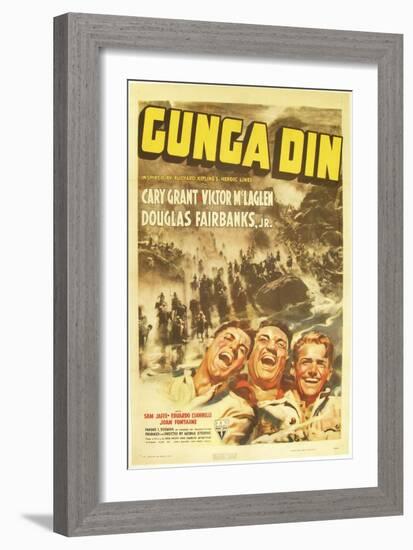 Gunga Din, Cary Grant, Victor McLaglen, Douglas Fairbanks Jr., 1939, poster art-null-Framed Art Print