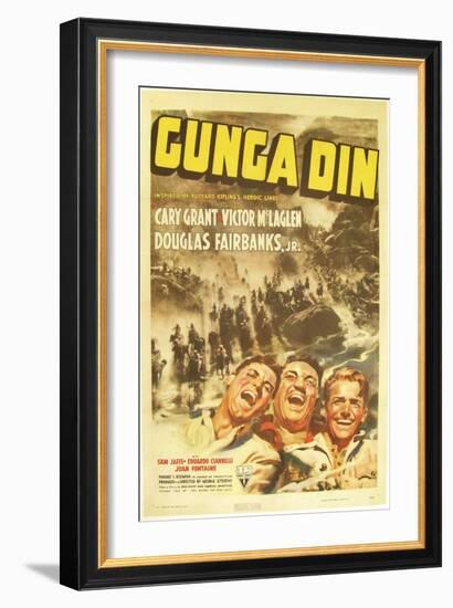 Gunga Din, Cary Grant, Victor McLaglen, Douglas Fairbanks Jr., 1939, poster art-null-Framed Art Print