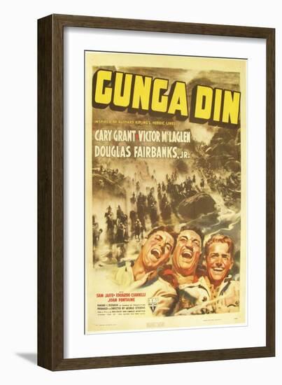 Gunga Din, Cary Grant, Victor McLaglen, Douglas Fairbanks Jr., 1939, poster art-null-Framed Premium Giclee Print