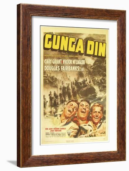 Gunga Din, Cary Grant, Victor McLaglen, Douglas Fairbanks Jr., 1939, poster art-null-Framed Premium Giclee Print