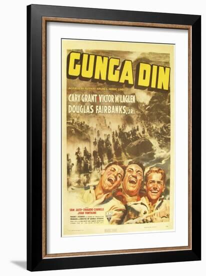 Gunga Din, Cary Grant, Victor McLaglen, Douglas Fairbanks Jr., 1939, poster art-null-Framed Premium Giclee Print