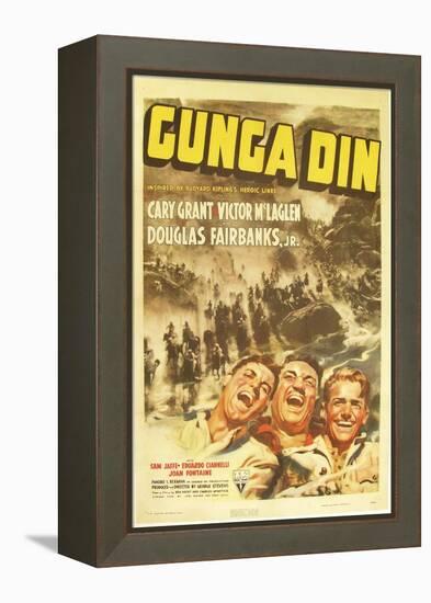 Gunga Din, Cary Grant, Victor McLaglen, Douglas Fairbanks Jr., 1939, poster art-null-Framed Stretched Canvas