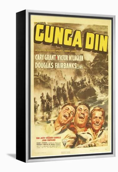 Gunga Din, Cary Grant, Victor McLaglen, Douglas Fairbanks Jr., 1939, poster art-null-Framed Stretched Canvas