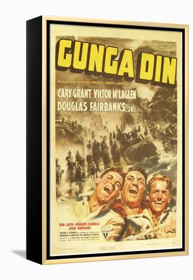 Gunga Din, Cary Grant, Victor McLaglen, Douglas Fairbanks Jr., 1939, poster art-null-Framed Stretched Canvas