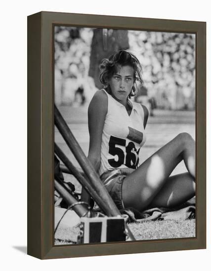 Gunhild Larking, Sweden's Entry for High Jump, Nervously Awaiting Turn to Compete at Olympic Games-George Silk-Framed Premier Image Canvas