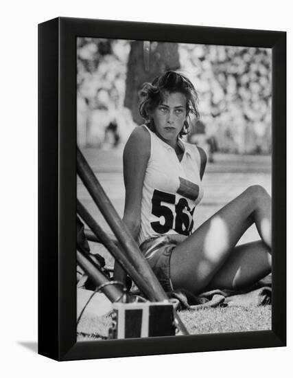 Gunhild Larking, Sweden's Entry for High Jump, Nervously Awaiting Turn to Compete at Olympic Games-George Silk-Framed Premier Image Canvas