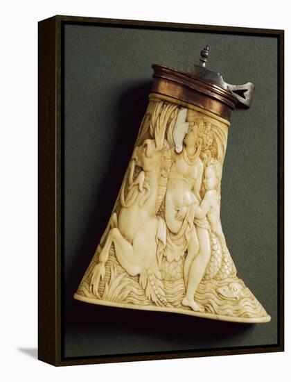 Gunpowder Flask in Carved Ivory with Nymph and Horse, Ca 1570, Italy, 16th Century-null-Framed Premier Image Canvas