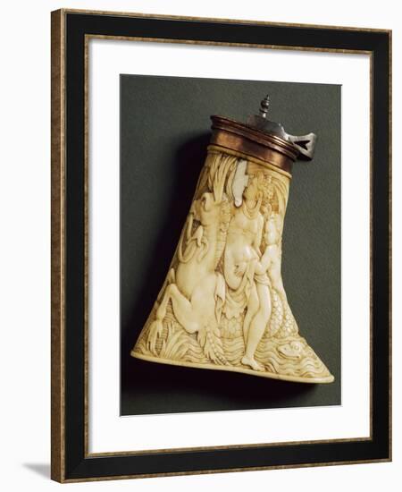 Gunpowder Flask in Carved Ivory with Nymph and Horse, Ca 1570, Italy, 16th Century-null-Framed Giclee Print
