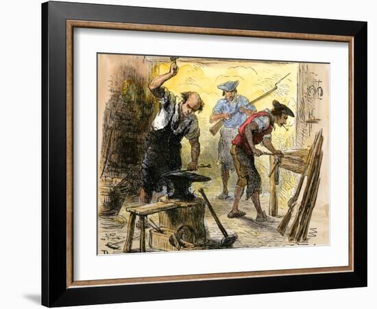 Gunsmiths Forging Muskets for the Minutemen Before the American Revolution, c.1770-null-Framed Giclee Print