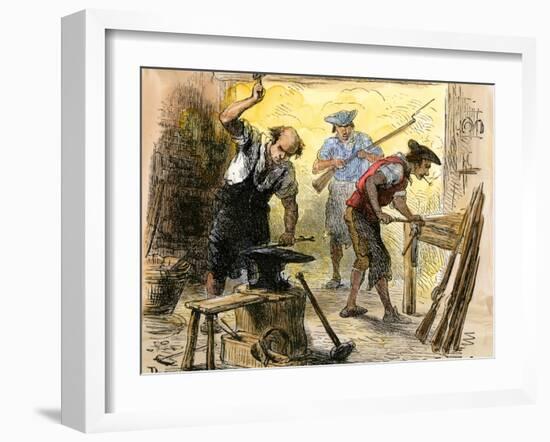 Gunsmiths Forging Muskets for the Minutemen Before the American Revolution, c.1770-null-Framed Giclee Print