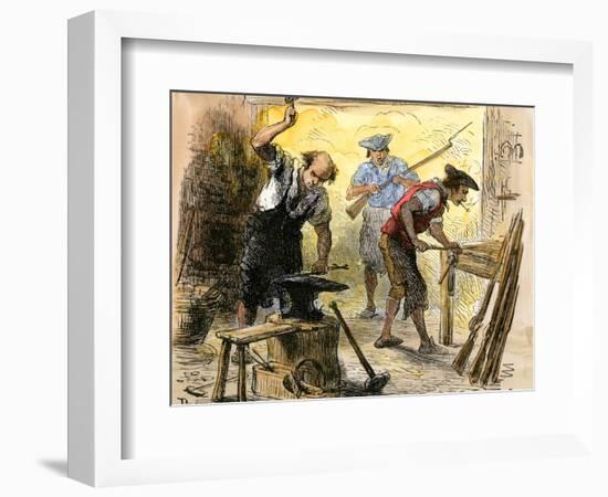 Gunsmiths Forging Muskets for the Minutemen Before the American Revolution, c.1770-null-Framed Premium Giclee Print