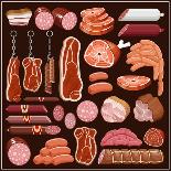 Shelfs with Meat Products. Meat Market.-gurZZZa-Mounted Art Print