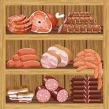 Shelfs with Meat Products. Meat Market.-gurZZZa-Mounted Art Print