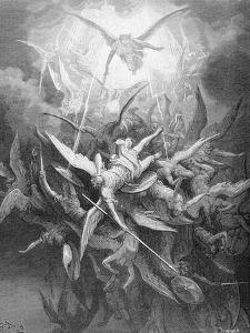 The Fall of the Rebel Angels, from Book I of 'Paradise Lost' by John Milton (1608-74) C.1868 by Gustave Dor?