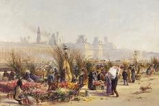 Flowers Sellers on the Banks of the Seine-Gustave Fraipont-Framed Premier Image Canvas