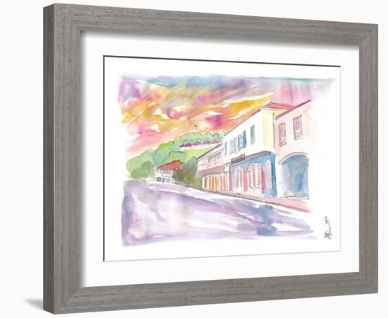 Gustavia St Barts Street Scene At Sunset-M. Bleichner-Framed Art Print