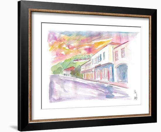 Gustavia St Barts Street Scene At Sunset-M. Bleichner-Framed Art Print