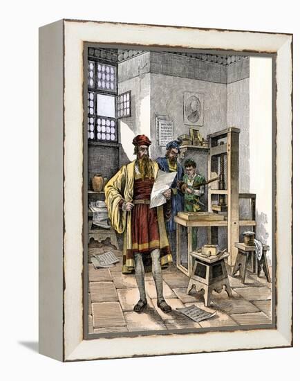 Gutenberg and Fust with the First Printing Press, Germany, 1450s-null-Framed Premier Image Canvas