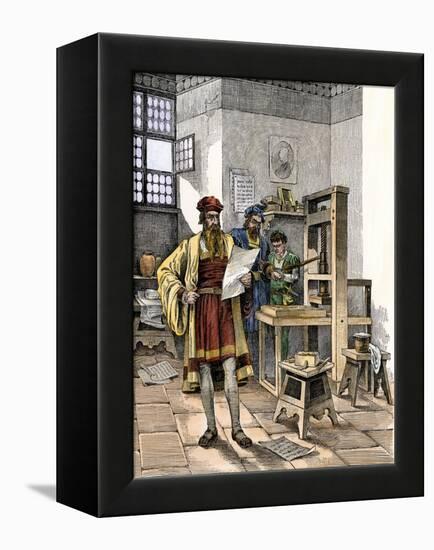Gutenberg and Fust with the First Printing Press, Germany, 1450s-null-Framed Premier Image Canvas