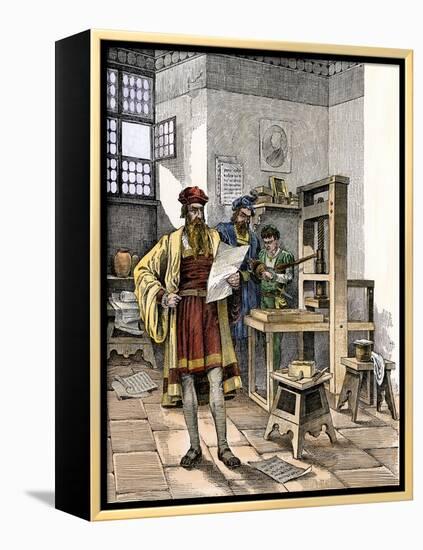 Gutenberg and Fust with the First Printing Press, Germany, 1450s-null-Framed Premier Image Canvas